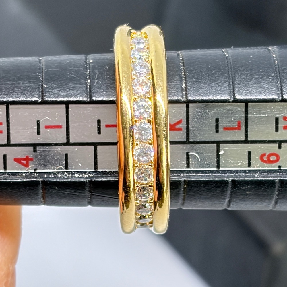 Rings Lot 3 Vintage Enamel Floral Gold‎ Tone CZ Stackable Baguette Channel Set - Picture 6 of 8